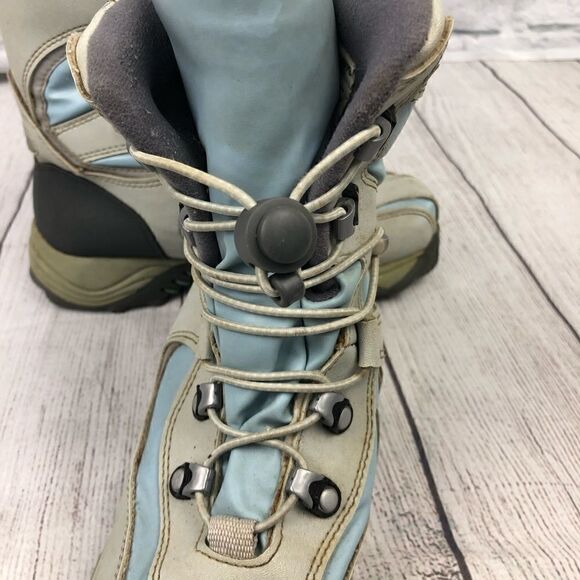 Target Girls winter boots w/elastic laces and cinch ties clasp blue/grey sz 4 - Picture 6 of 6